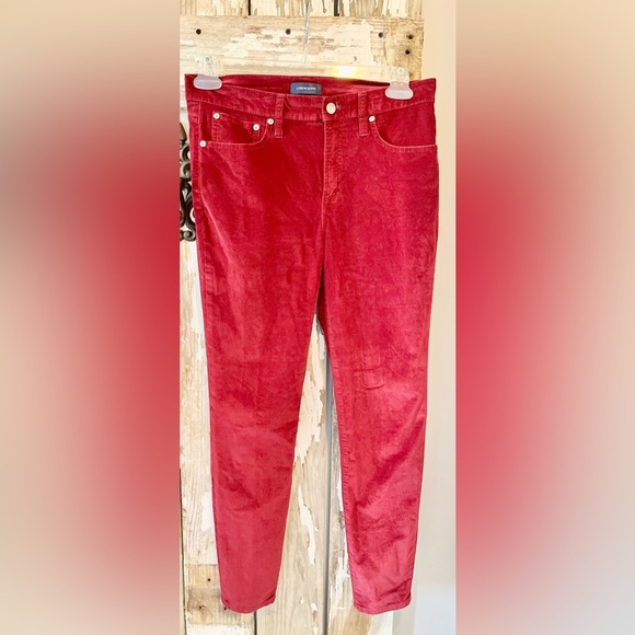Jcrew Jeans size 29 red 9” highrise toothpick velvet pants - Picture 2 of 9